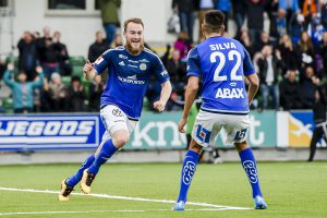 GIF Sundsvalls Runar Sigurjonsson efter mål mot Östersund i Allsvenskan 2016
