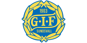 GIF Sundsvalls klubbmärke - en gul krans med texten GIF på en blå platta i mitten och årtalet 1903 ovanför och SUNDSVALL under.